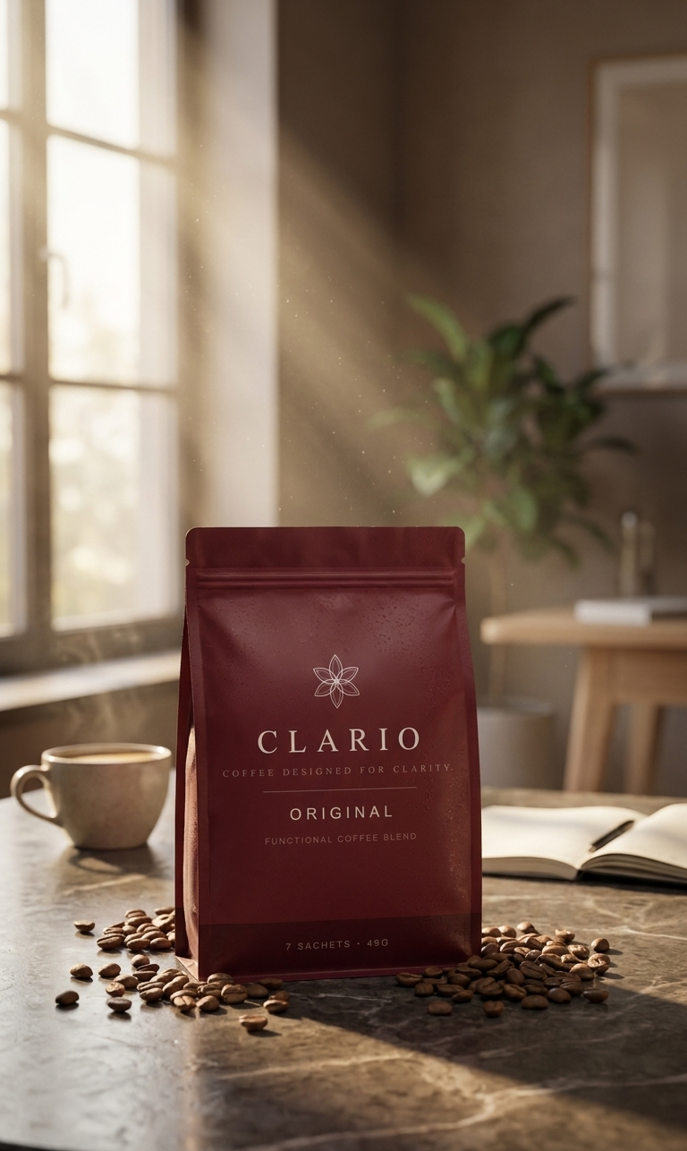 Clario Original — functional coffee on a morning desk